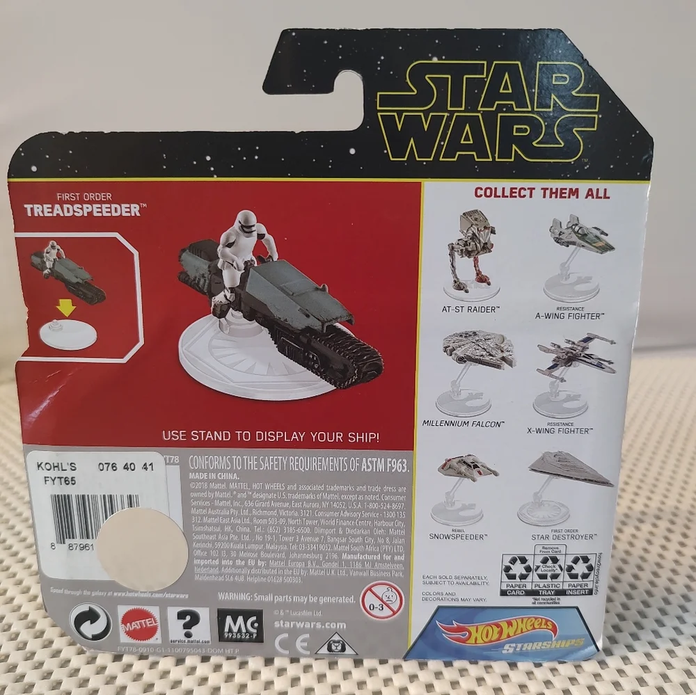 Hot Wheels Starships First Order Treadspeeder Star Wars Die-Cast NWT Disney